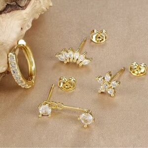 Anthropologie Gold and Crystal Earring Set
